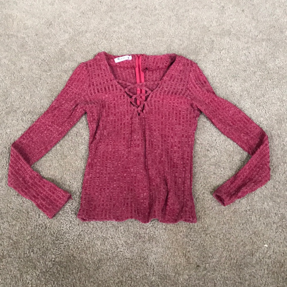 Burgundy Lace Up Sweater